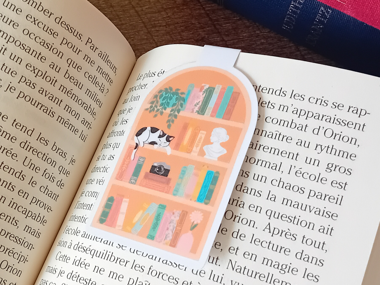 Marque-Page Magnétique - Bibliothèque et Chat. Créatrice « La baleine qui embosse »