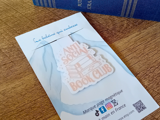 Marque-Page Magnétique - Anti Social Book Club. Créatrice « La baleine qui embosse »