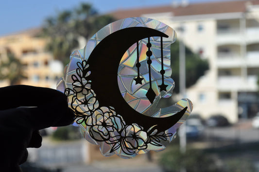 Sun catcher stickers lune: Noir. Créatrice « La baleine qui embosse »