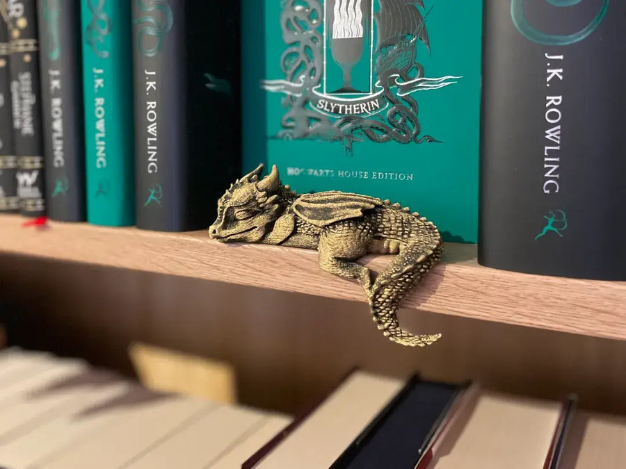 Décor dragon pour bibliothèque, imprimé en 3D / couleur or et noir