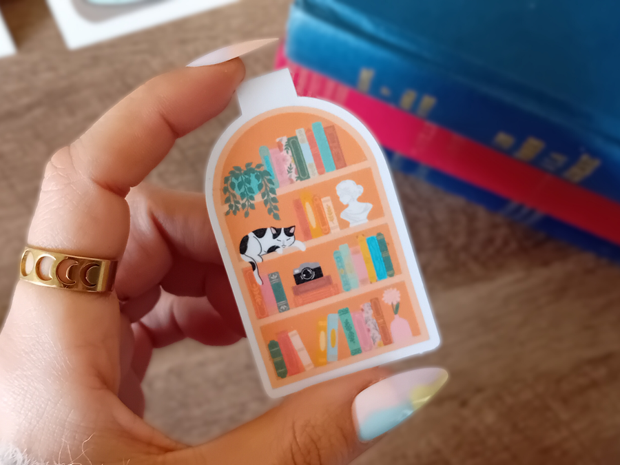 Marque-Page Magnétique - Bibliothèque et Chat. Créatrice « La baleine qui embosse »