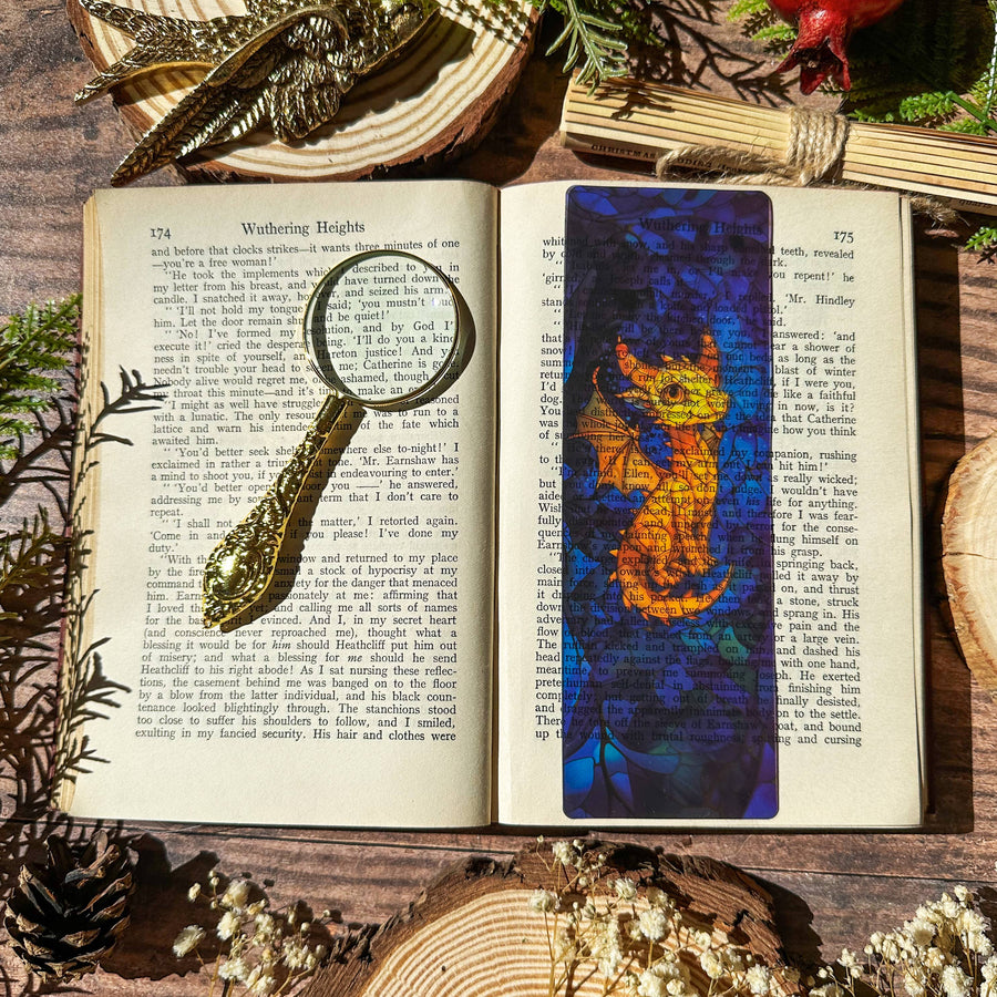 Marque-pages en vitrail Dragon doré