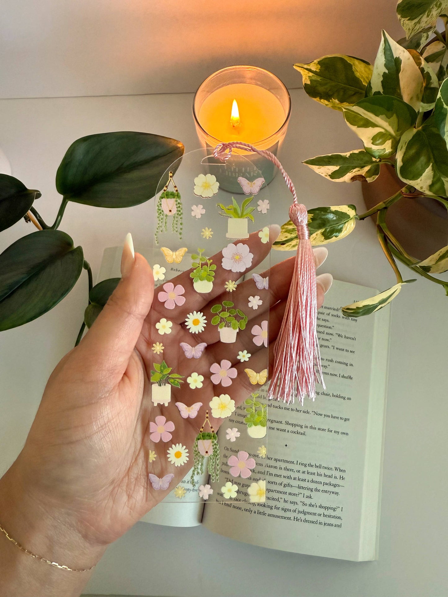 Marque-page acrylique « Jardin de plantes et de fleurs »